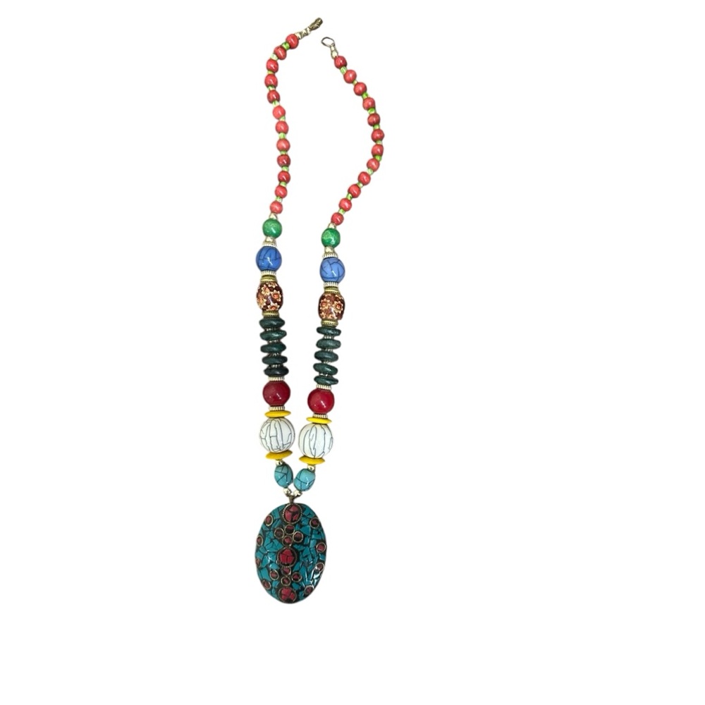 NWT.  Sacred Threads Hand-Beaded Necklace PK/PK. 124